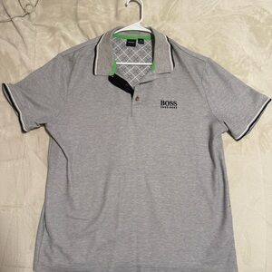 Boss Light Gray Polo Shirt with Black Accents